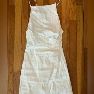 ZARA Off-white Spaghetti Strap/ Crossed Back Ruffled Mini Dress